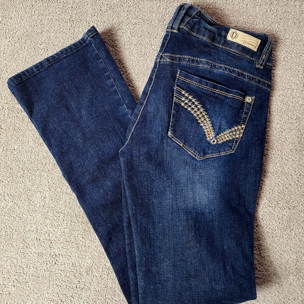 Democracy Women's Revolution Boot Jeans Blue Mid Rise Dark Wash Stretch Size 4 - Picture 1 of 8